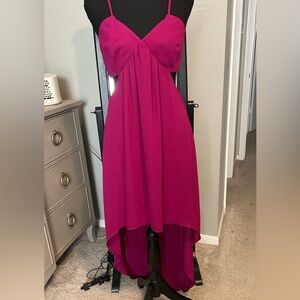 Express Magenta Fuchsia Cut Out Spaghetti Strap High Low Dress